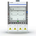 Laboratory Fume Hood Featuring Glass Door Control Panel And Warning Sign Cabinets
