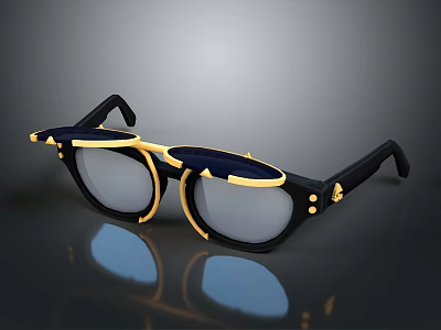 Fashionable Vintage Sunglasses With Black Frame Gold Accents And Tinted Lenses 3d model