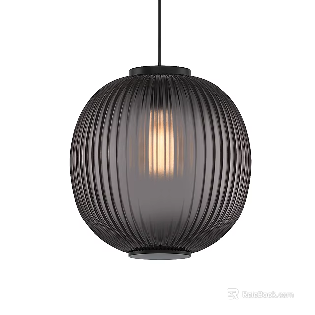Black Ribbed Glass Pendant Light With Warm Glow And Modern Design 3d model 