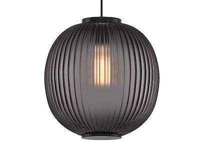 Black Ribbed Glass Pendant Light With Warm Glow And Modern Design 3d model
