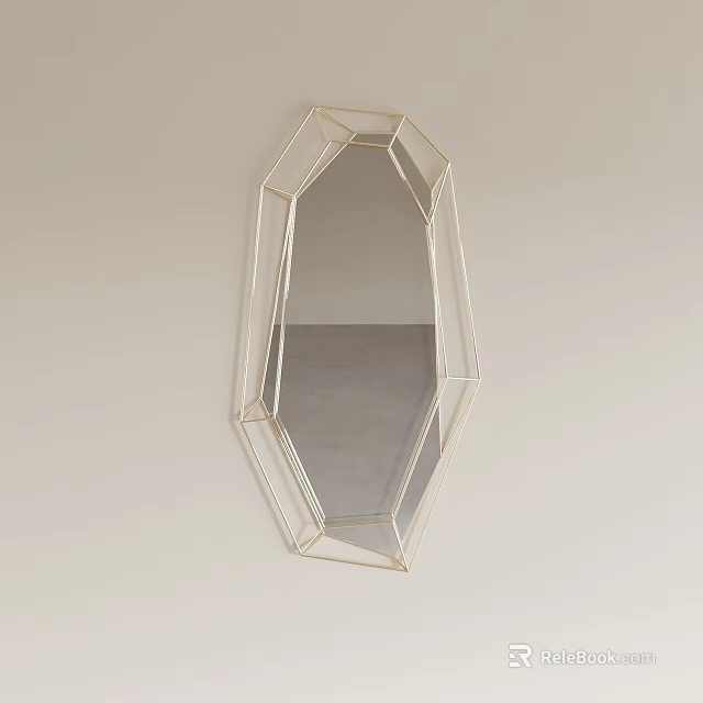 Modern Polygonal Mirror With Geometric Gold Metal Frame On Light Wall 3d model
