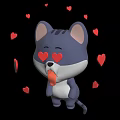 Cute Cartoon Cat With Heart Shaped Eyes Sticking Out Tongue Surrounded By Red Hearts