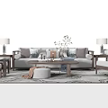 Modern Sofa And Coffee Table Set With Wooden Frame Side Tables And Throw Pillows 3d model