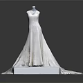 Elegant White Sleeveless Wedding Dress With Long Train On Display Stand