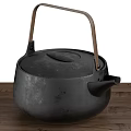 Black Cast Iron Teapots Placed On Wooden Tray For Traditional Tea Sets