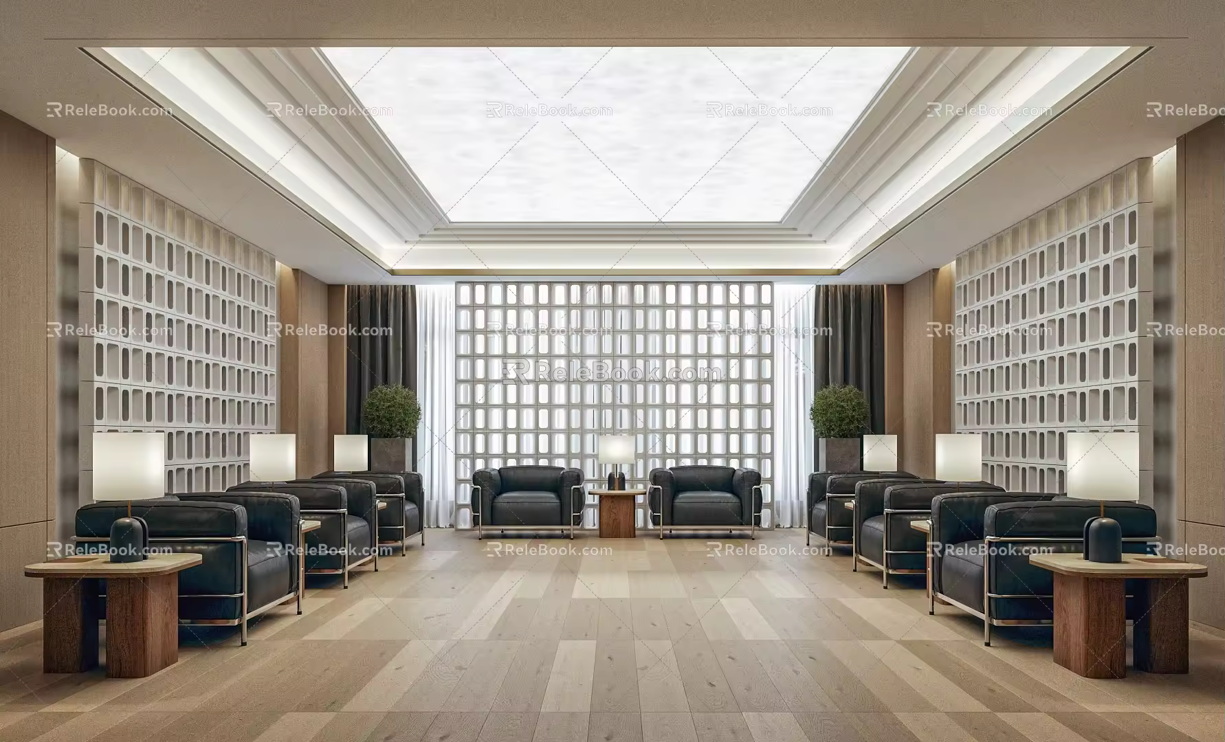 Light Luxury Modern Reception Room Reception Room VIP Reception Room Single Sofa Table Lamp Cement Brick Partition Reception Room 3d model