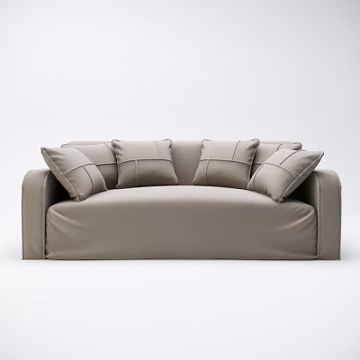 Minimalist Modern Light Brown Fabric Two Seater Sofa With Plush Cushions 3d model