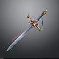 Fantasy Decorative Sword Weapon with Golden Hilt Purple Gem and Glowing Blade