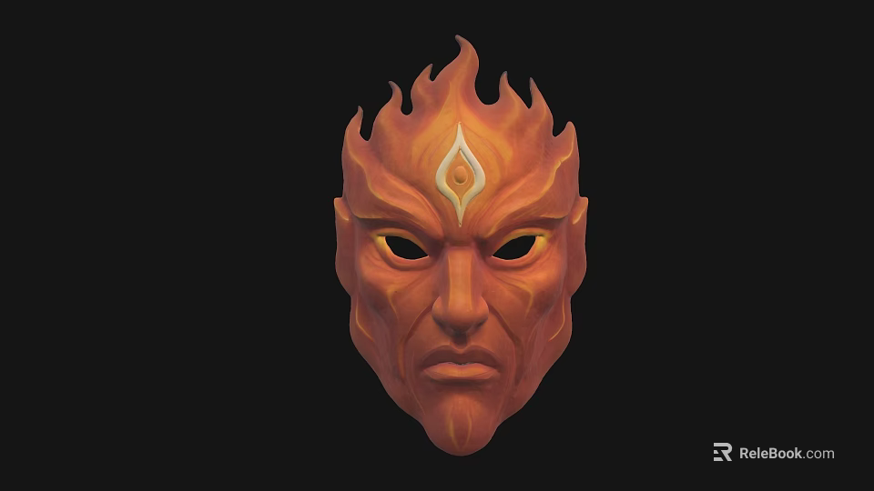 Fiery Themed Orange Mask With Flame Design And Central Eye Symbol 3d model 
