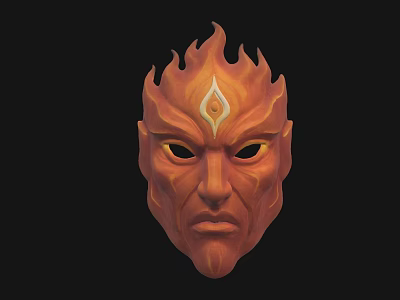Fiery Themed Orange Mask With Flame Design And Central Eye Symbol 3d model