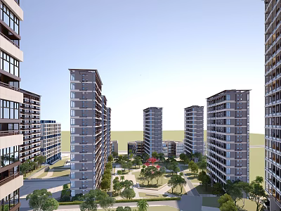 Modern High Rise Residential Buildings With Greenery Trees And Landscaped Areas 3d model