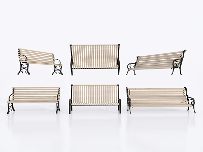 Outdoor Garden Chairs With Striped Seats And Black Metal Frames 3d model