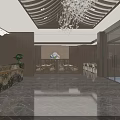 Elegant Modern Hotel Lobby With Marble Floor Chandelier Reception Desk And Glass Doors