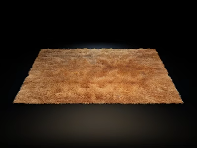 Brown Fluffy Square Rug With Shaggy Plush Texture And Soft Surface 3d model