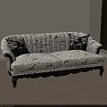 Classic Patterned Two Seater Sofa With Light Upholstery Dark Pillows And Wooden Legs