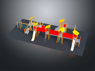 Outdoor Kids Playground Equipment with Multiple Slides Climbing Frames and Yellow Canopies 3d model