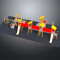 Outdoor Kids Playground Equipment with Multiple Slides Climbing Frames and Yellow Canopies