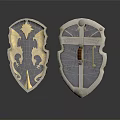 Two Ornate Metal Shields With Intricate Dragon Engravings And Decorative Patterns