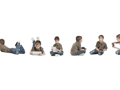 Man Using Tablet And Game Controller In Different Sitting And Lying Positions 3d model