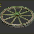 Vintage Wooden Tire with Spokes Red Center and Worn Edges on Dark Background