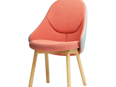 Coral Upholstered Accent Chair With Gray Armrests And Light Wooden Legs 3d model