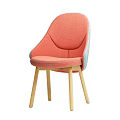 Coral Upholstered Accent Chair With Gray Armrests And Light Wooden Legs