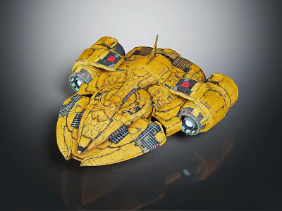 Yellow Futuristic Spaceship With Detailed Texture And Cosmic Exploration Design Features 3d model