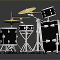 Musical Instruments Complete Drum Set With Black Shells Gold Cymbals Drumsticks And Stands For Music Enthusiasts