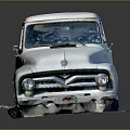Vintage White Pickup Truck Displayed On Platform With Weathered Exterior Details