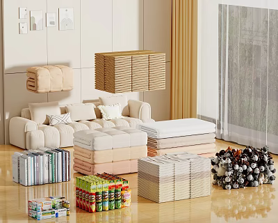 Neatly Folded Clothes in Storage Boxes for Home Living Room Organization and Decor 3d model