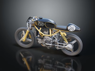 Vintage Black And Gold Motorcycle With Number 26 Classic Custom Design 3d model