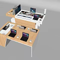 Wooden Display Shelves With Laptops And Brochures For Electronics Retail Showcase