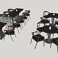 Modern Dining Table Set With Rectangular Round Tables Wooden Frame Chairs And Small Lamps 3d model
