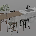 Modern Bar Counter Design With Wooden Countertop Stools Sink And Decorative Plant