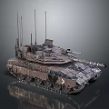 Military Tank With Multiple Antennas Long Gun Barrel Metallic Tracks And Camouflage Design