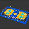 Outdoor Basketball Court Layout With Blue Surface Yellow Markings And Hoops