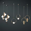 Modern Pendant Lights With Circular Rings Spherical Balls And Cylindrical Elements 3d model