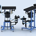 Wheeled Medical Equipment Carts Featuring Black Countertops Blue Frames And Tubing