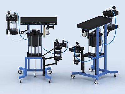 Wheeled Medical Equipment Carts Featuring Black Countertops Blue Frames And Tubing 3d model