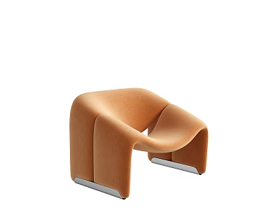 Modern Orange Velvet Accent Chair With Curved Lines And Metal Legs 3d model