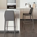 Modern Kitchen Bar Stools With Gray Leather And Metal Frame Marble Countertop 3d model