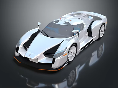 Silver Sports Car With Futuristic Sleek Design Low Profile Body Large Wheels And Orange Accents 3d model
