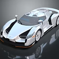 Silver Sports Car With Futuristic Sleek Design Low Profile Body Large Wheels And Orange Accents