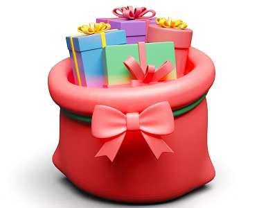Red Gift Bag Filled With Colorful Gift Boxes And Decorative Bows 3d model