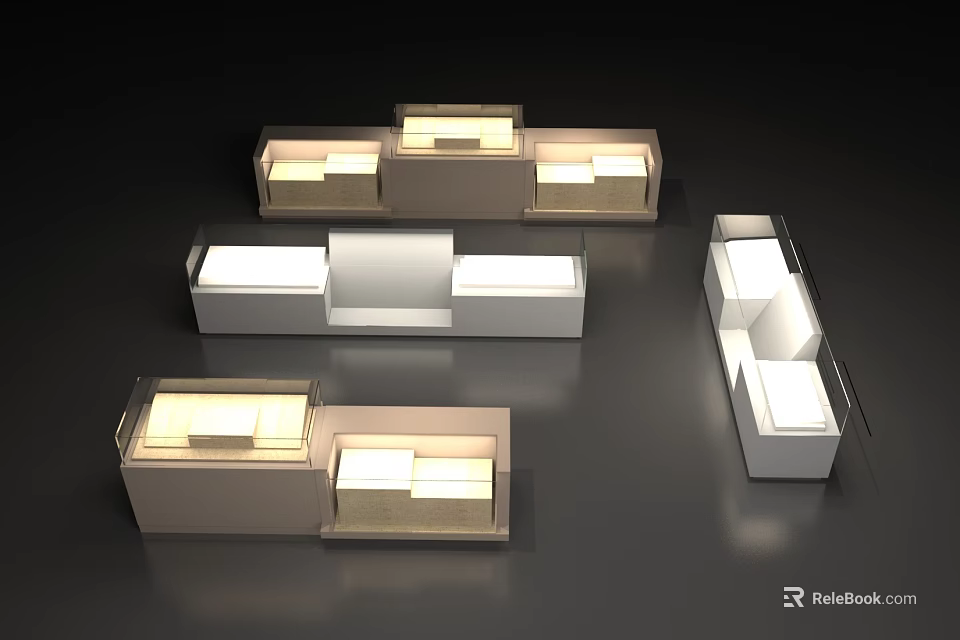 Modern Display Shelves With LED Lighting And Multi Tier Design For Retail Showrooms 3d model 