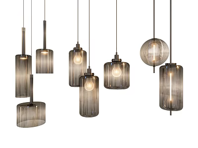 Modern Glass Pendant Lights With Cylindrical And Spherical Shapes For Interior Design 3d model