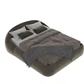 Brown Velvet Double Bed with Curved Frame Soft Pillows and Grey Blanket