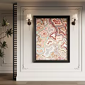 Abstract Painting With Colorful Wavy Patterns In Black Frame On White Decorative Wall With Sconces