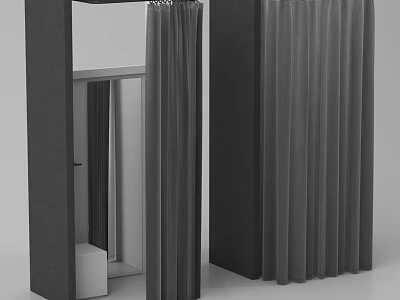 Dark Curtains In Modern Interior With Wardrobe And Mirror Design Elements 3d model