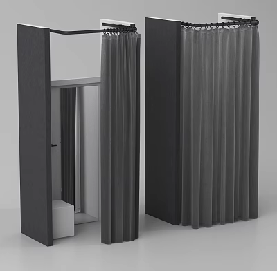 Dark Curtains In Modern Interior With Wardrobe And Mirror Design Elements 3d model